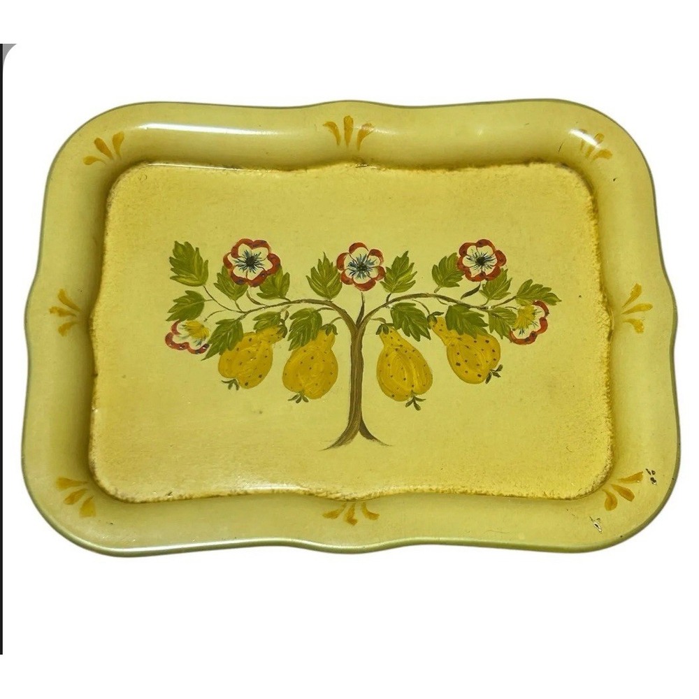 Vtg metal floral & pears tray